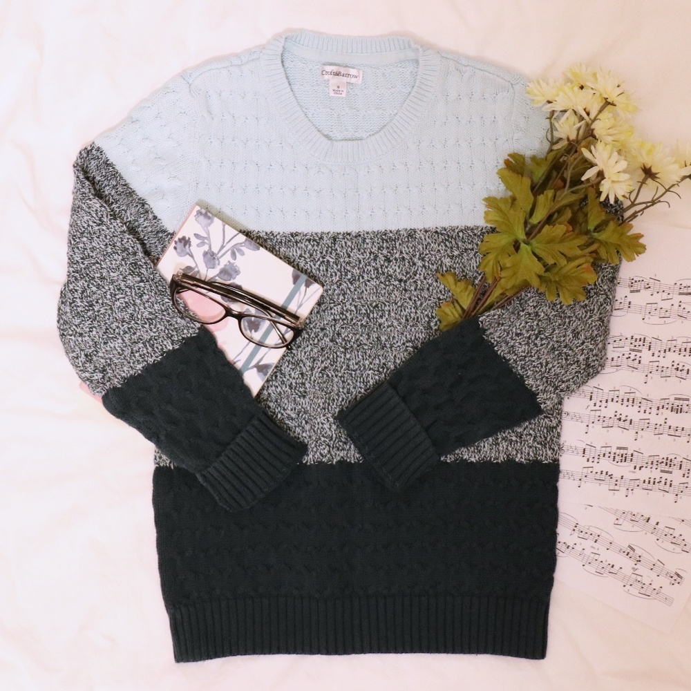 Croft and Barrow Cable Knit Colorblock Teal Sweater